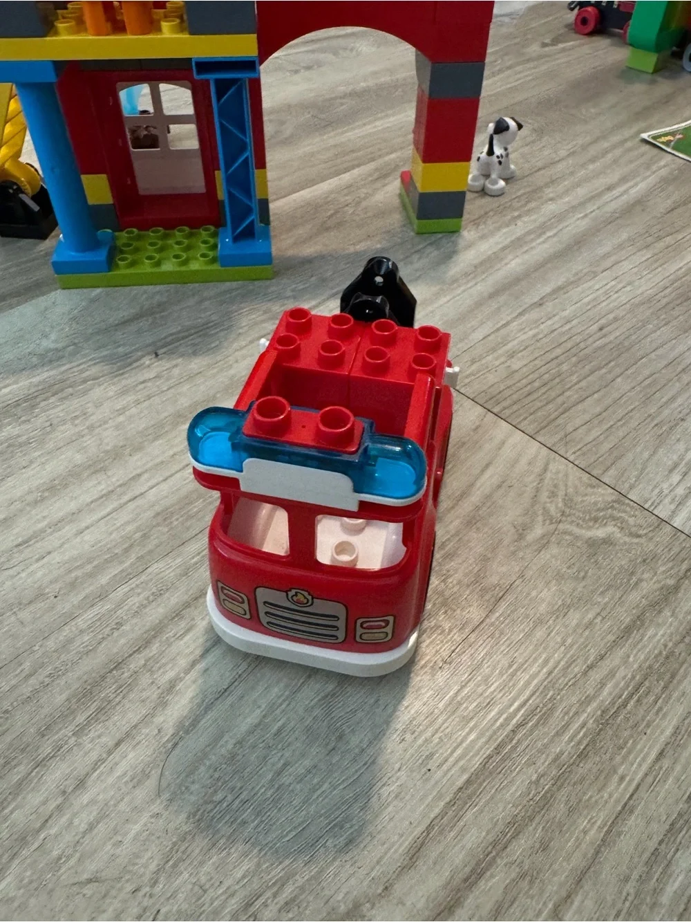 LEGO DUPLO Fire Station Fire Truck Dalmatian Dog Firefighter Figure Building - Picture 3 of 3